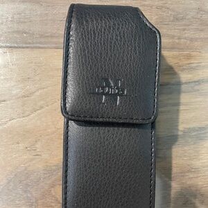 New Slim Pebbled Leather Eyeglass Case with Belt/Car Visor Clip